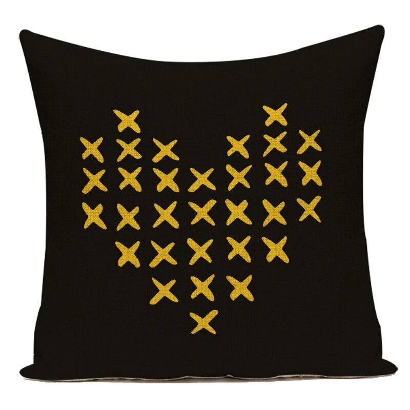 Geometry Cushion Cover Yellow Black Letter Modern Simple Pillowcase for Sofa Bed