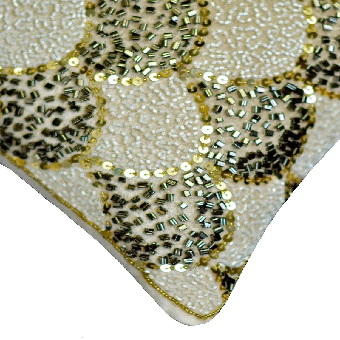 Square Couch Cushion Cover Ivory 16"x16", Bed Decor Velvet Beaded - Abigail
