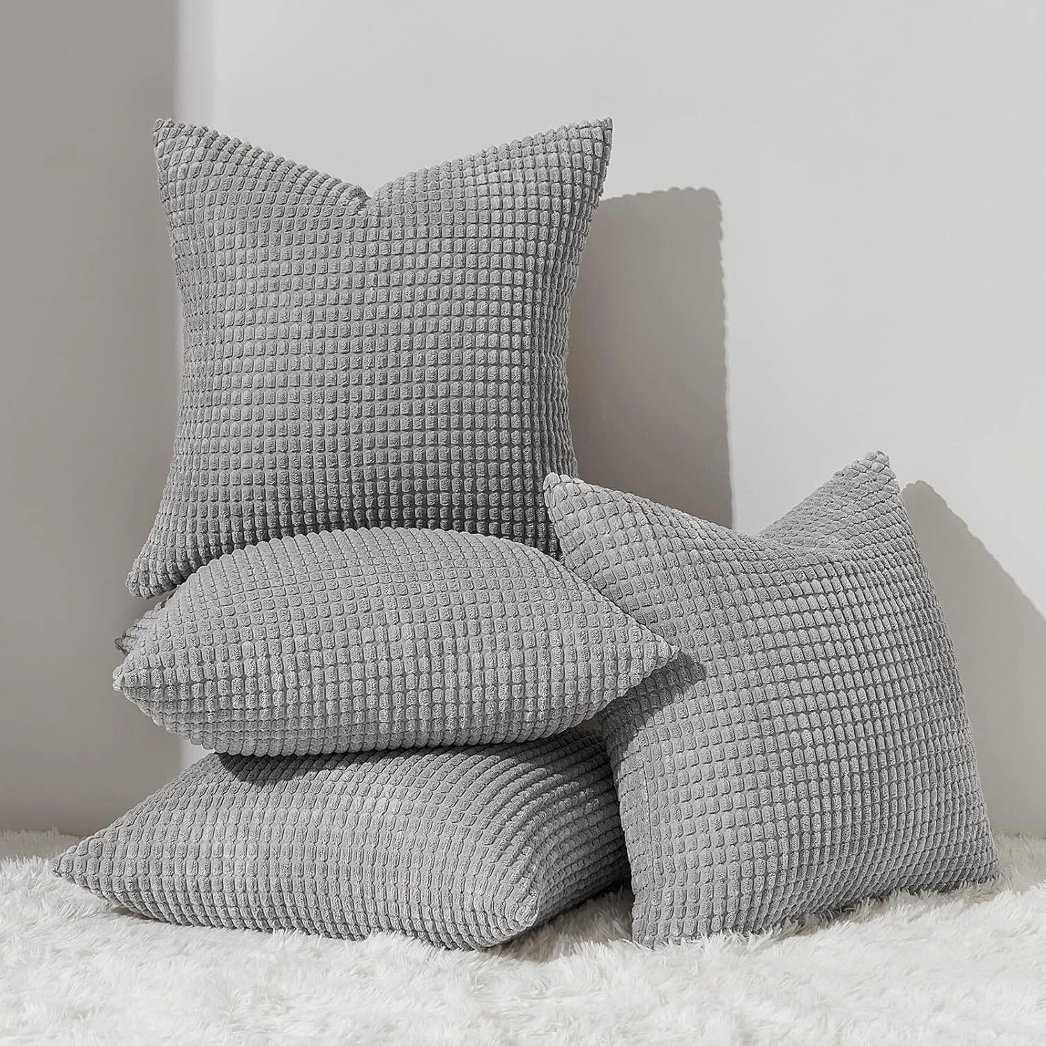 Throw Pillows Covers for Couch, Decorative Fluffy Corduroy Cushion Cover 4 PCS