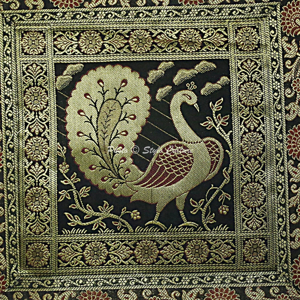 Indian Brocade Sofa Cushion Cover Handmade Peacock Pillow Case Cover Throw 12"