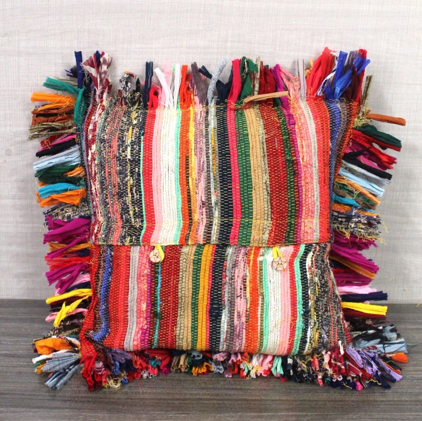 Indian Cotton Chindi Rug Pillow Cover Sofa Decorative Pillow Throw Boho Cushions