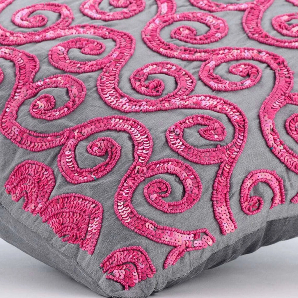 Sofa Pillow Case Pink 16"x16", Bed Decor Silk Abstract - Pink Sugar Scroll