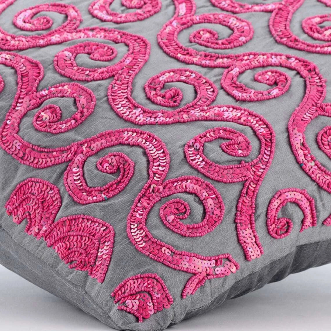 Sofa Pillow Case Pink 16"x16", Bed Decor Silk Abstract - Pink Sugar Scroll
