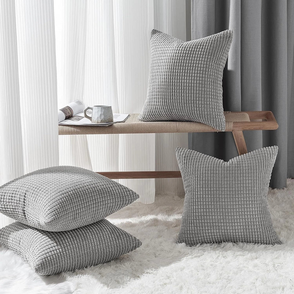 Throw Pillows Covers for Couch, Decorative Fluffy Corduroy Cushion Cover 4 PCS