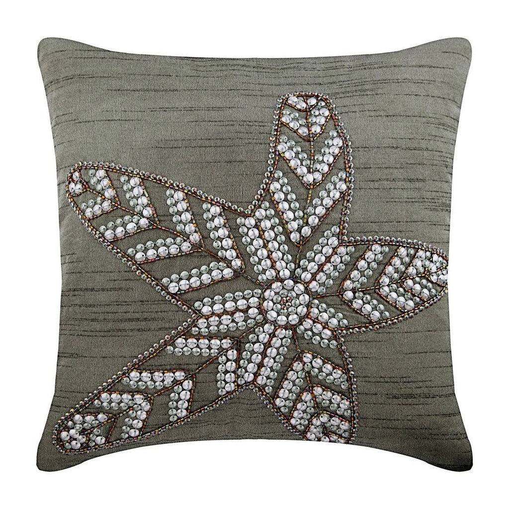 Couch Pillow Cover Grey 16"x16", Bed Decor Silk Sea Creatures - Starry Light