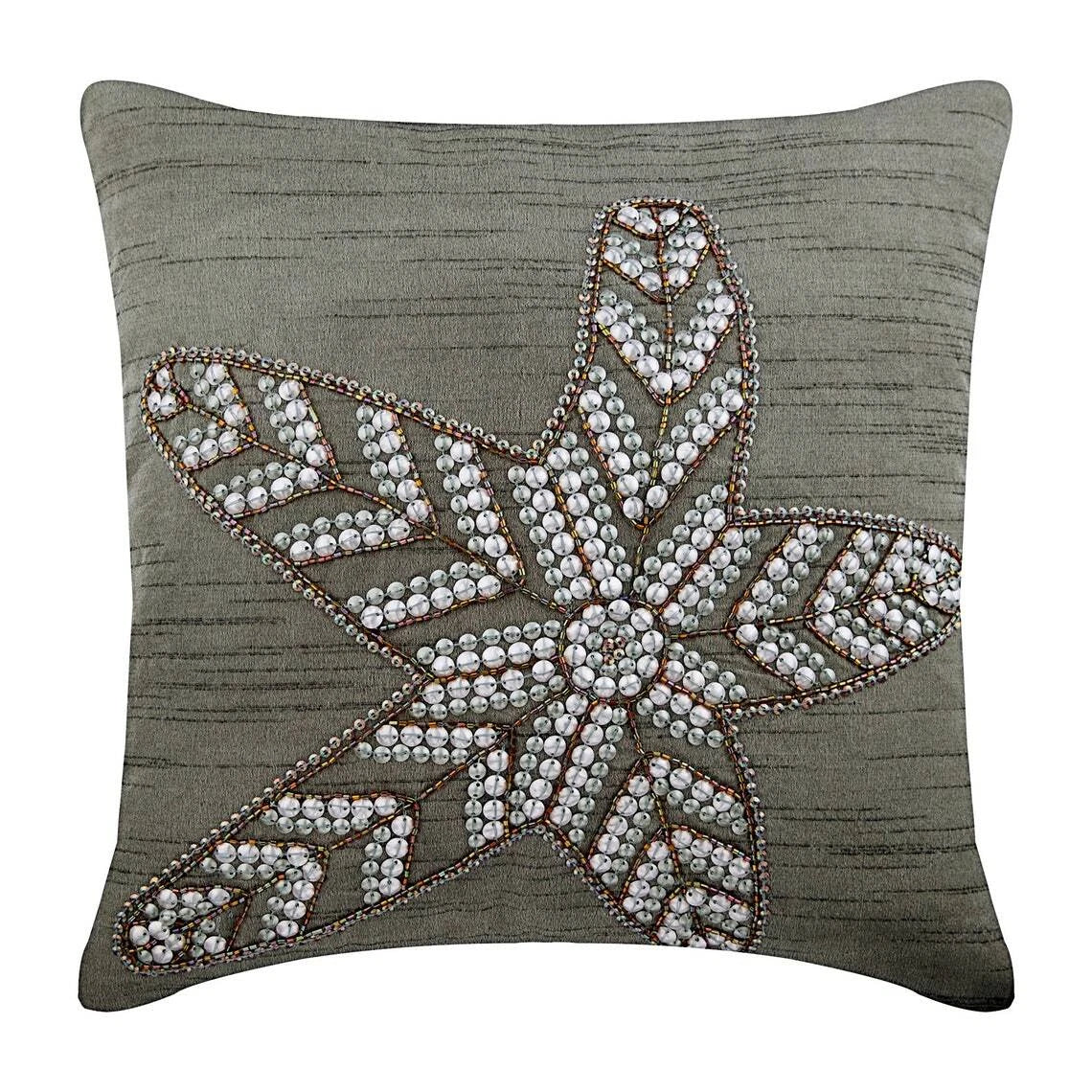 Couch Pillow Cover Grey 16"x16", Bed Decor Silk Sea Creatures - Starry Light