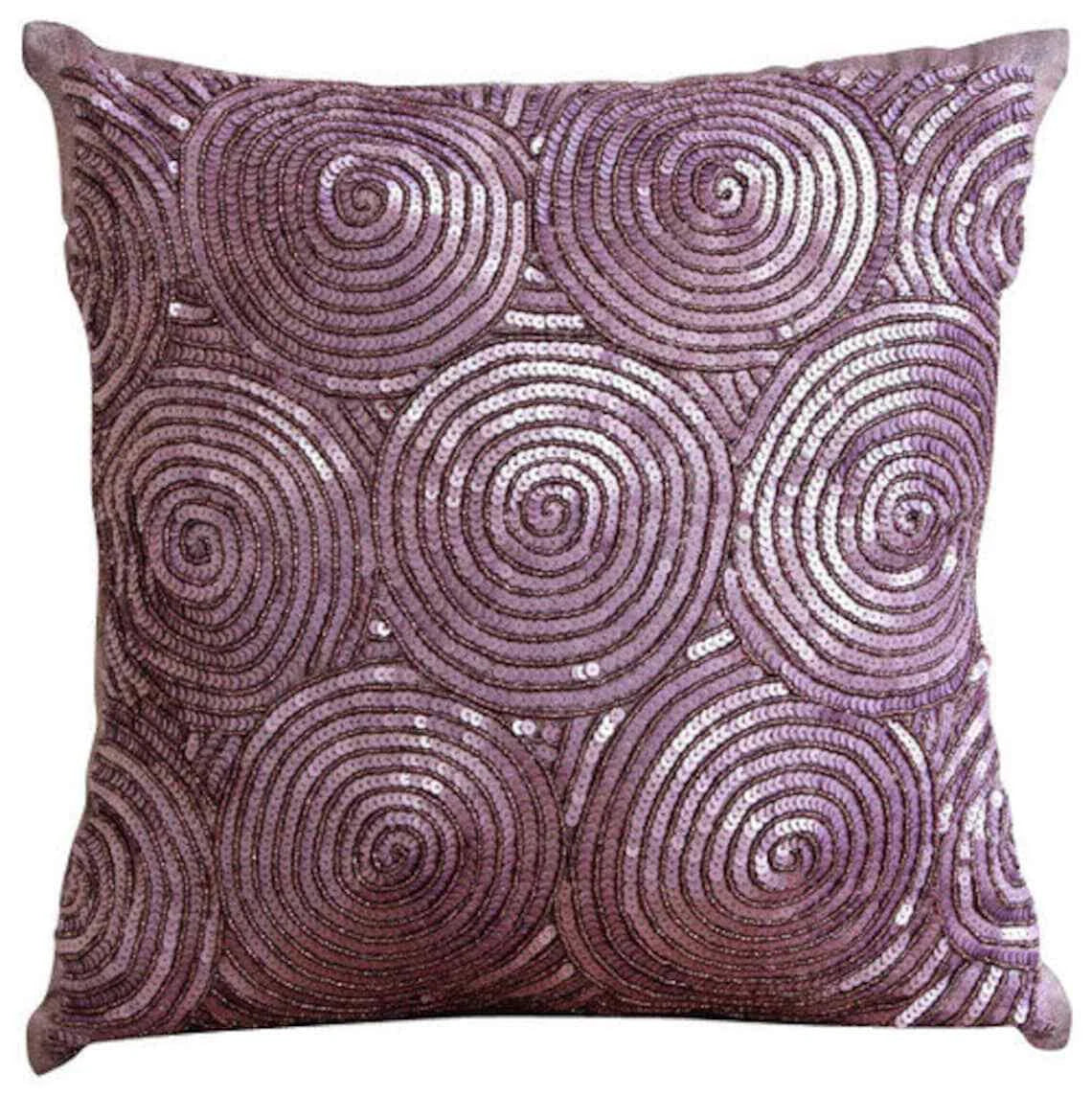 Couch Pillow Cover Purple 16"x16", Bed Decor Silk Circles & Dots - Purple Touch