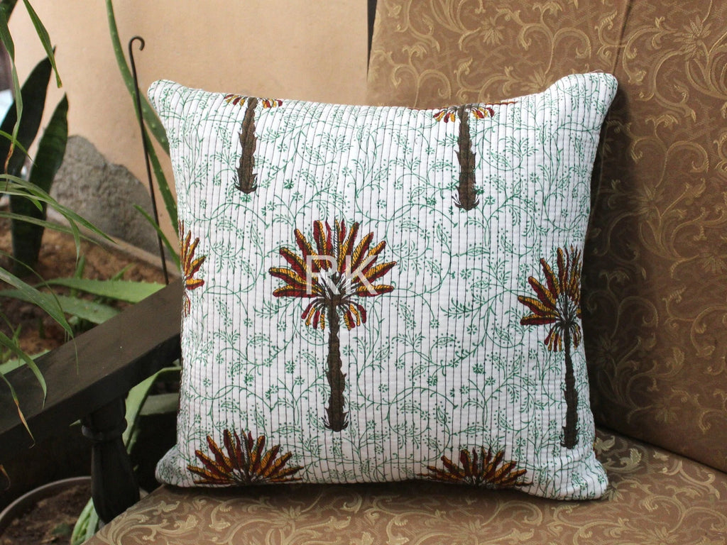 Square 2 PC Set Quilted Pillow Cover Case Couch Tree Printed Sofa Cushion Cover