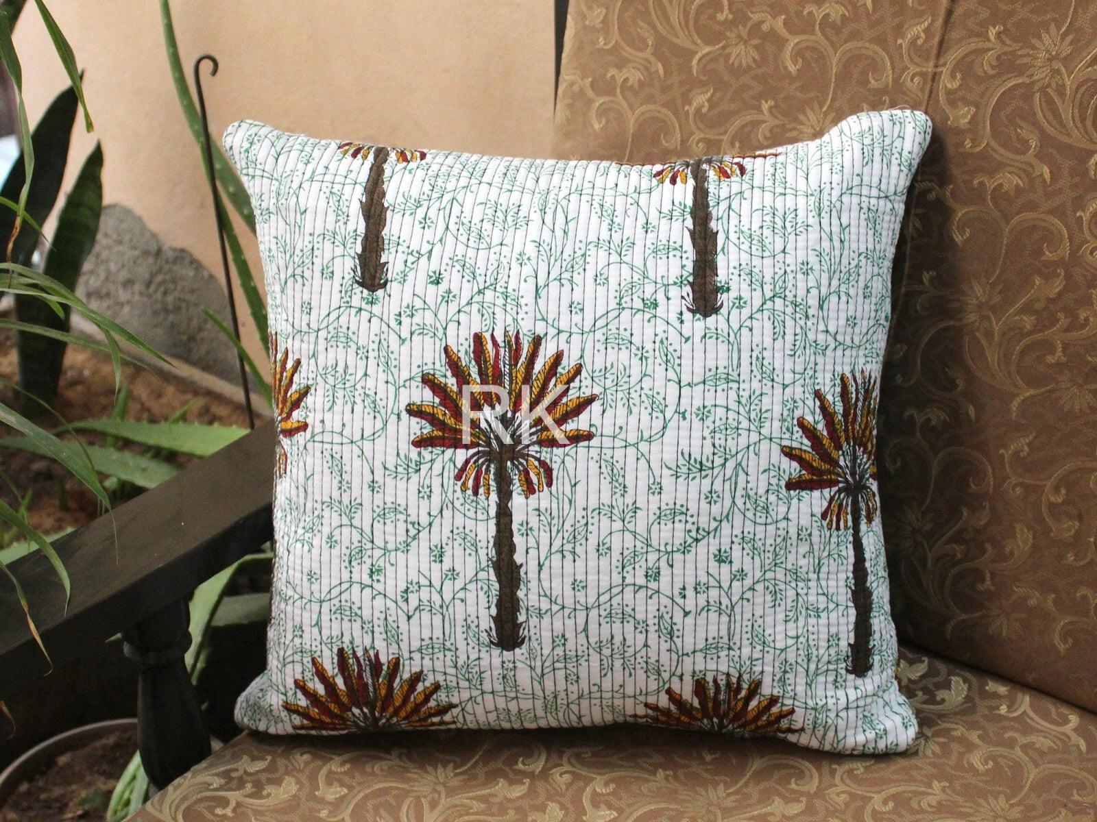 Square 2 PC Set Quilted Pillow Cover Case Couch Tree Printed Sofa Cushion Cover