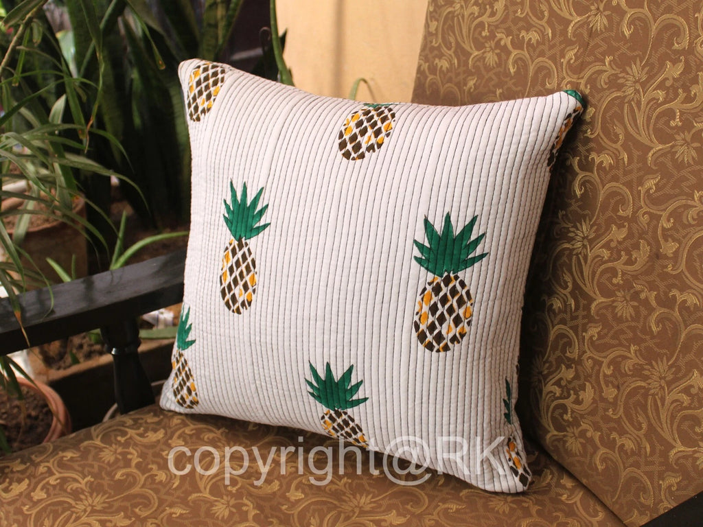 Quilted Pillow 2PC Set Pineapple Printed Pillow Cover Case Couch Cushion Cover