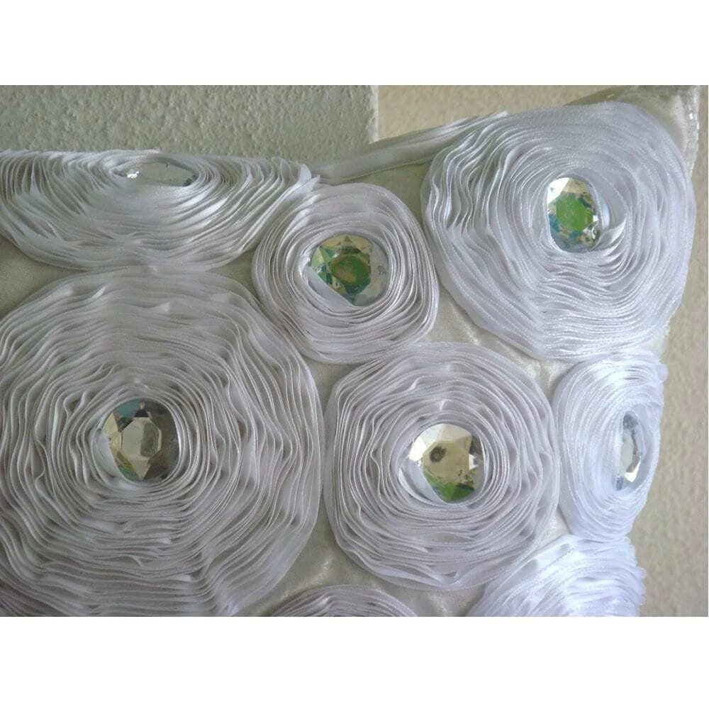 Couch Cushion Cover White 16"x16", Bed Decor Silk Floral - White Heaven