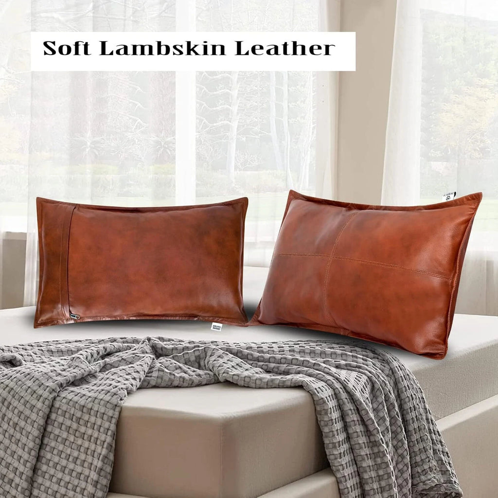 High-quality lambskin rectangular Tan Antique Box Pillow Cover For Sofa Cushion