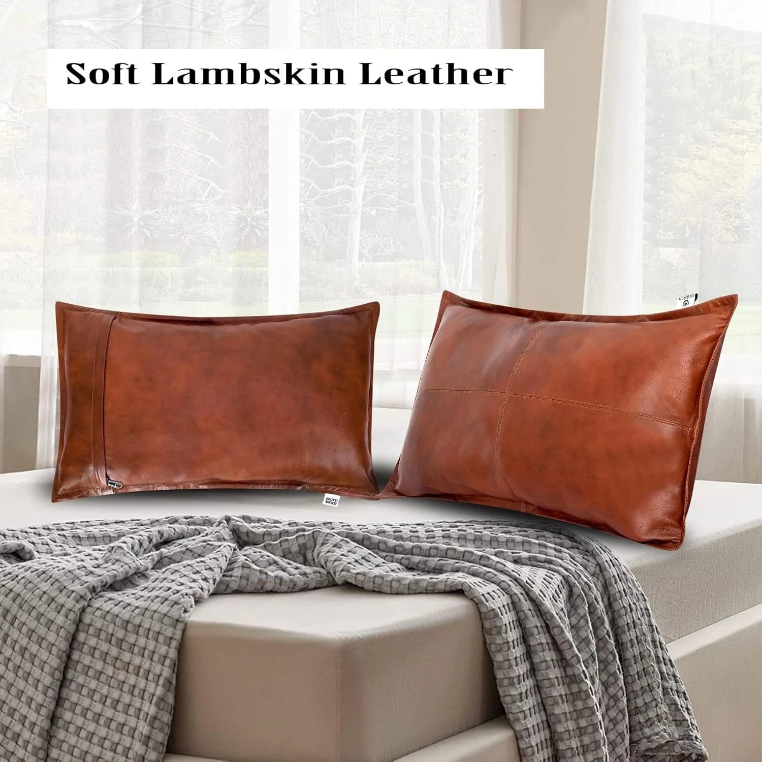 High-quality lambskin rectangular Tan Antique Box Pillow Cover For Sofa Cushion
