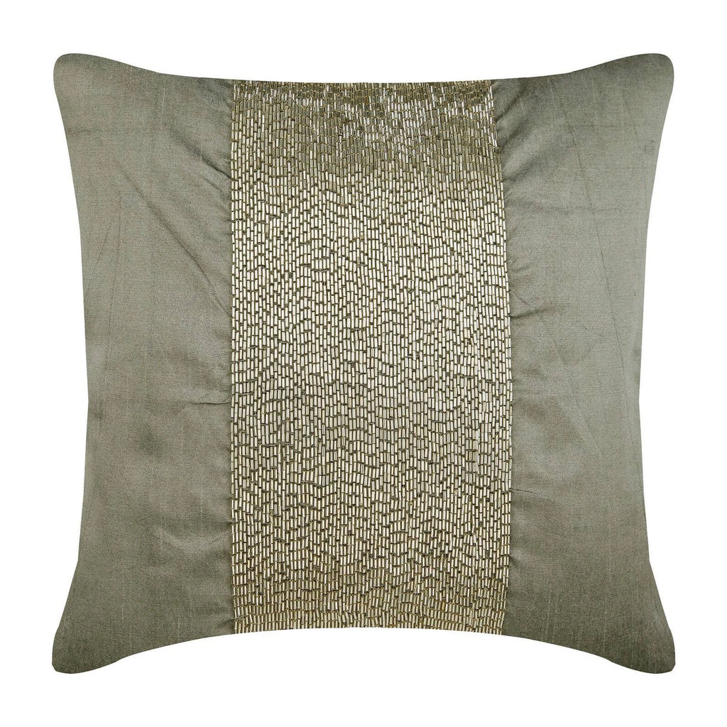 Couch Cushion Case Silver 16"x16", Bed Decor Silk Beaded - Silver Center