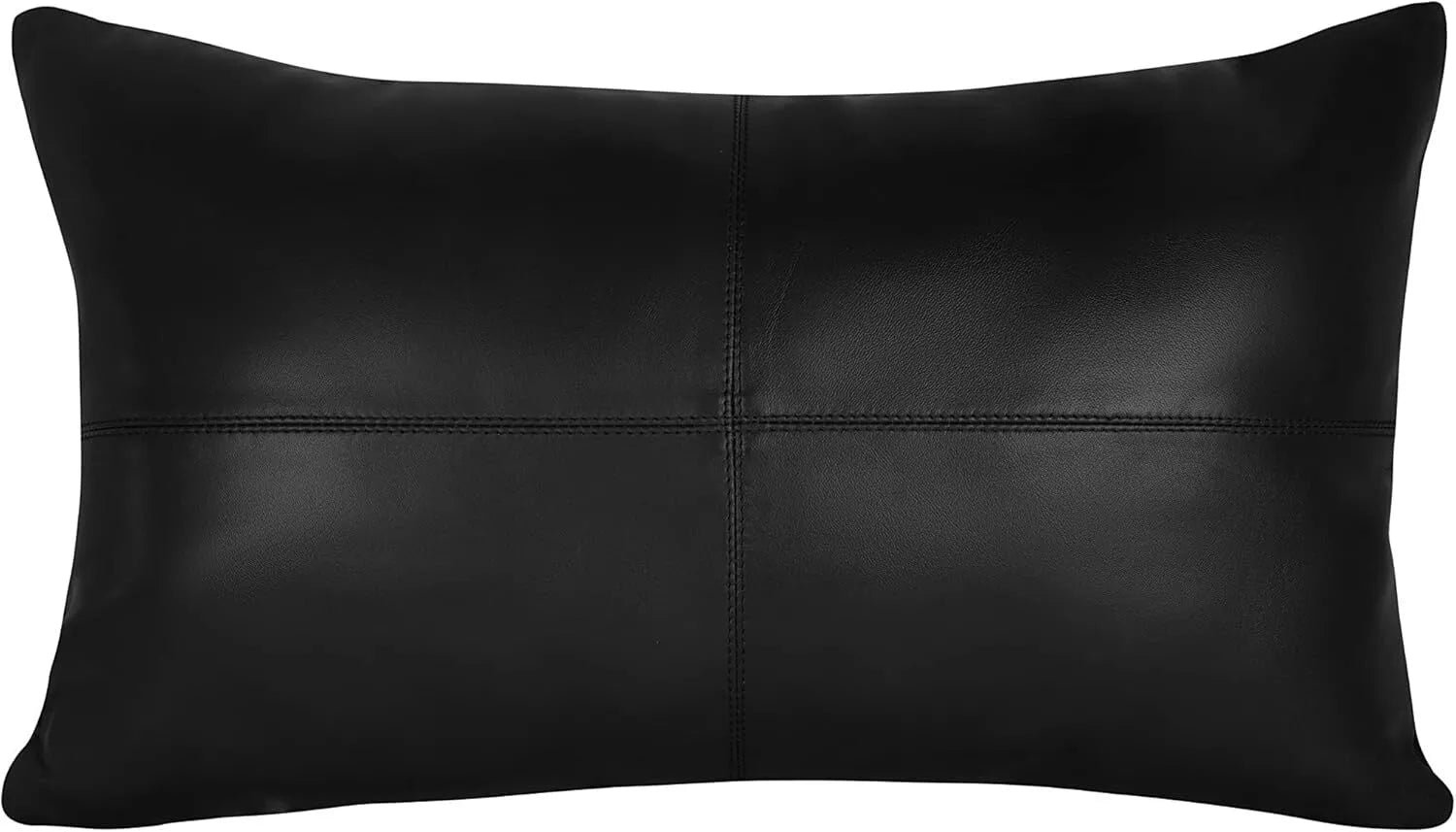 Elegant Lambskin Leather Black Plain Rectangular Pillow Cover Sofa Cushion Case