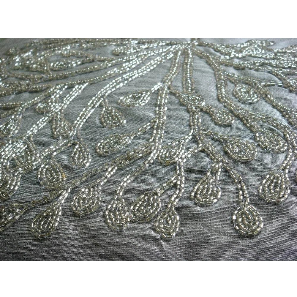 Sofa Pillow Cover Silver 16"x16", Bed Decor Silk Tree Beaded - The Silver Tree