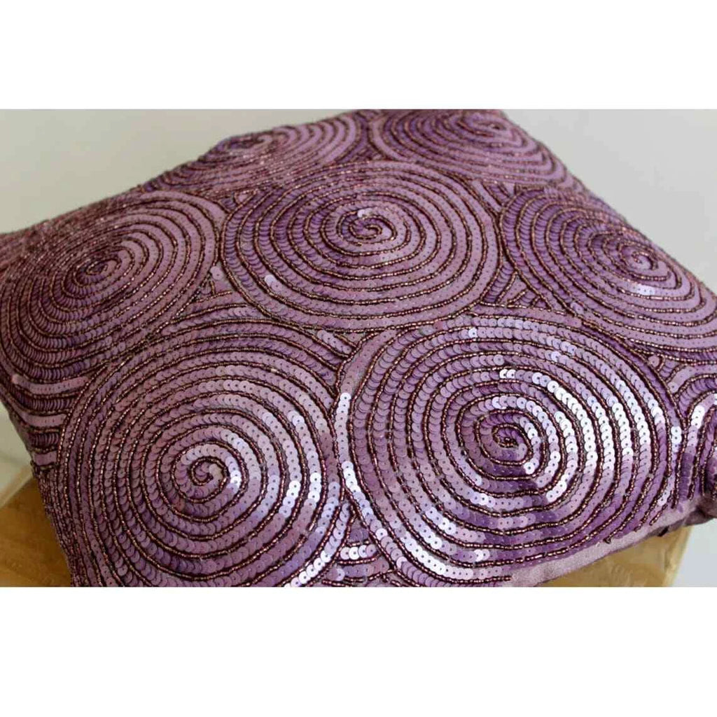 Couch Pillow Cover Purple 16"x16", Bed Decor Silk Circles & Dots - Purple Touch