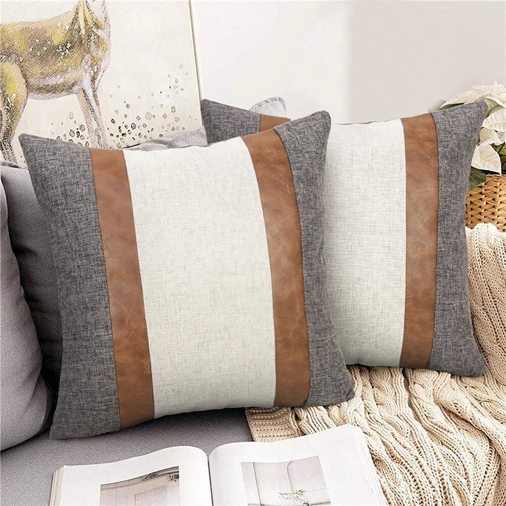 Cushion Covers, Patchwork Home Pillow Covers for Sofa Bed Leather Pillow Case