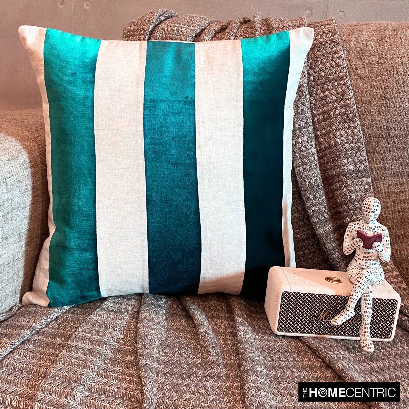 Couch Pillow Cover Blue 16"x16", Bed Decor Velvet Patchwork - Velvet Band Teal