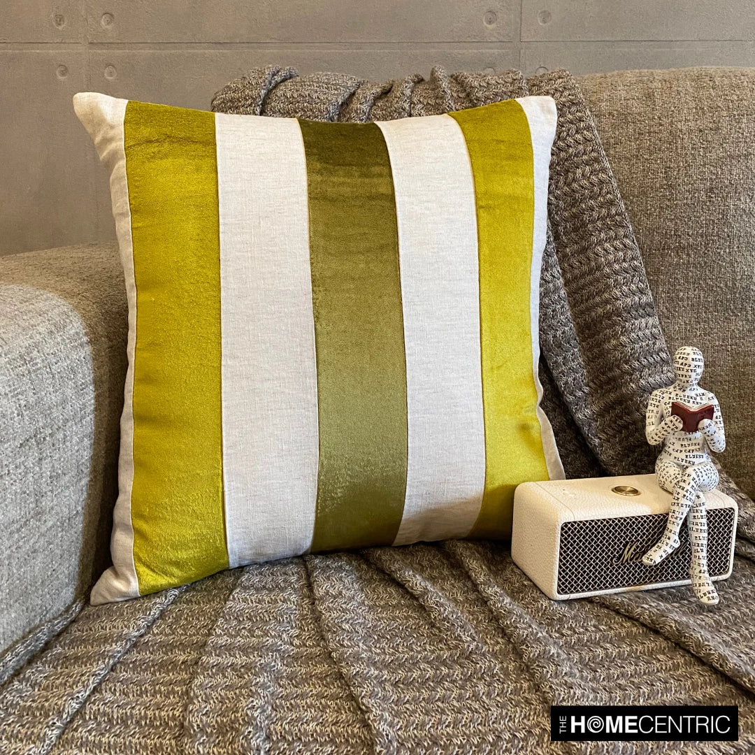 Couch Pillow Cover Green 16"x16", Bed Decor Velvet - Velvet Band Chartreuse