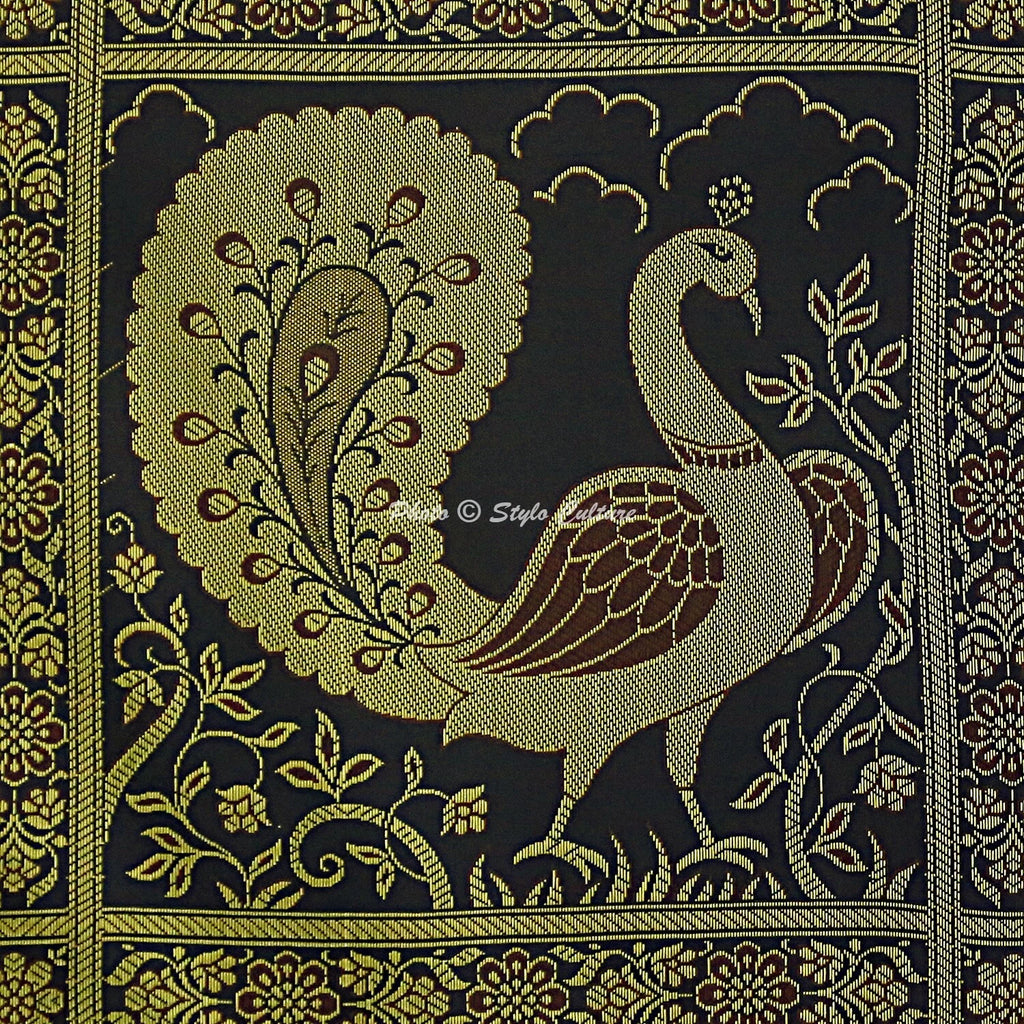 Indian Brocade Sofa Cushion Cover Handmade Peacock Pillow Case Cover Throw 12"