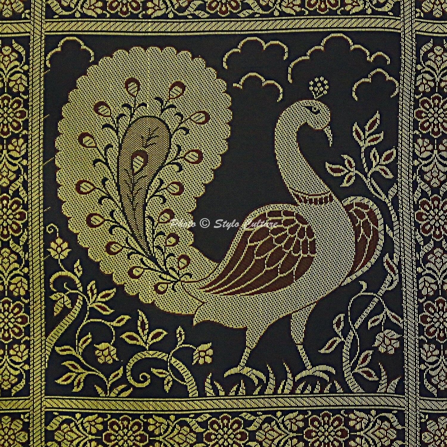 Indian Brocade Sofa Cushion Cover Handmade Peacock Pillow Case Cover Throw 12"