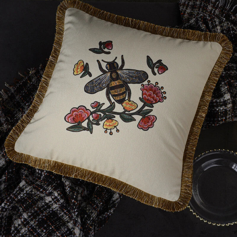 Fashion Velvet Bee Flower Cushion Cover Square Pillowcase For Sofa Bed Home
