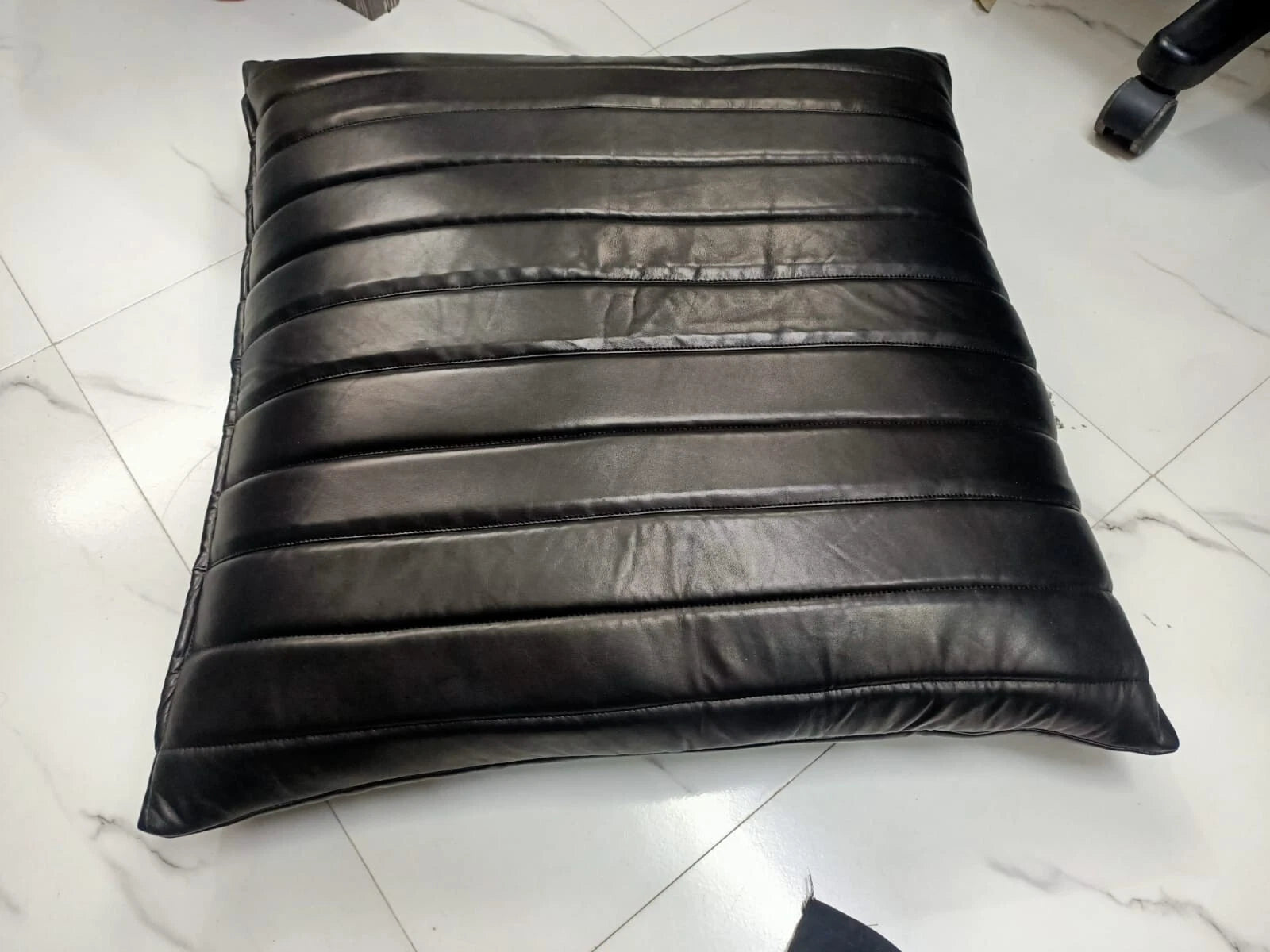 Black Lambskin Leather Cushion Cover, Sofa & Bed Throw Pillow Cover High Quality