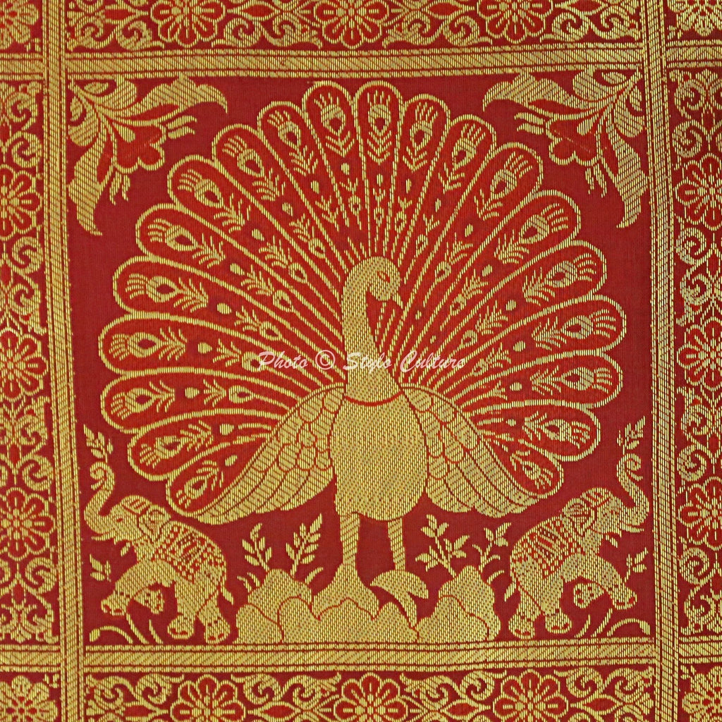 Indian Peacock Brocade Cushion Cover Handmade Sofa Pillow Case Cover Throw 12"
