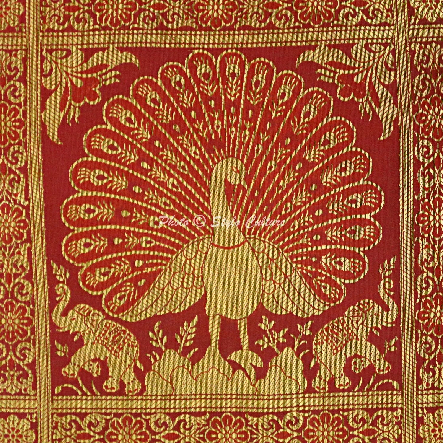 Indian Peacock Brocade Cushion Cover Handmade Sofa Pillow Case Cover Throw 12"