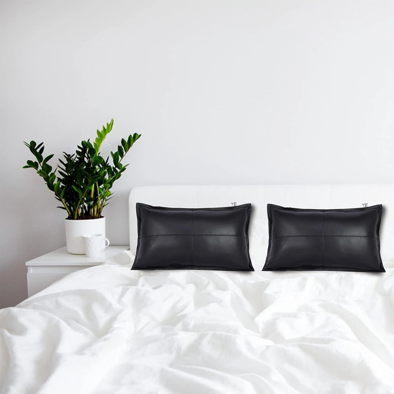 Elegant Lambskin Leather Black Box Rectangular Pillow Cover Sofa Cushion Case