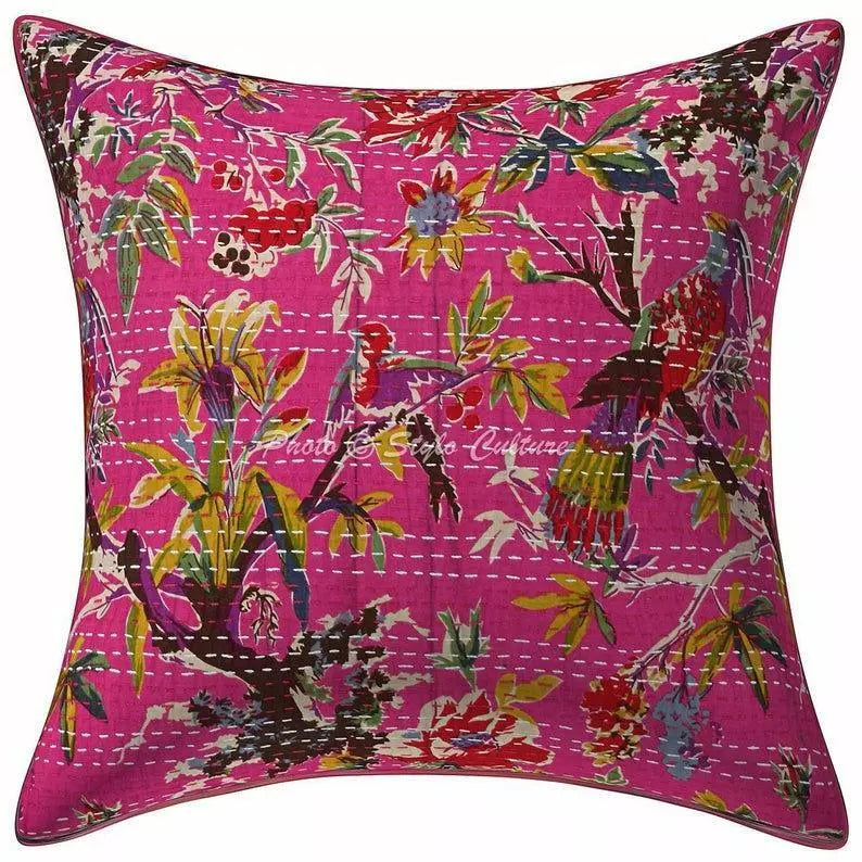 Cotton Kantha Cushion Cover, 2 Pcs Pack, Handmade Pillow cases, Sofa Cushions