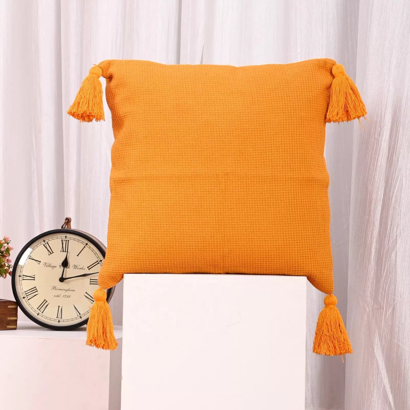 Solid Cushion Cover Cotton Pillowcase Home Sofa Bed Decor Pillows with Tassels