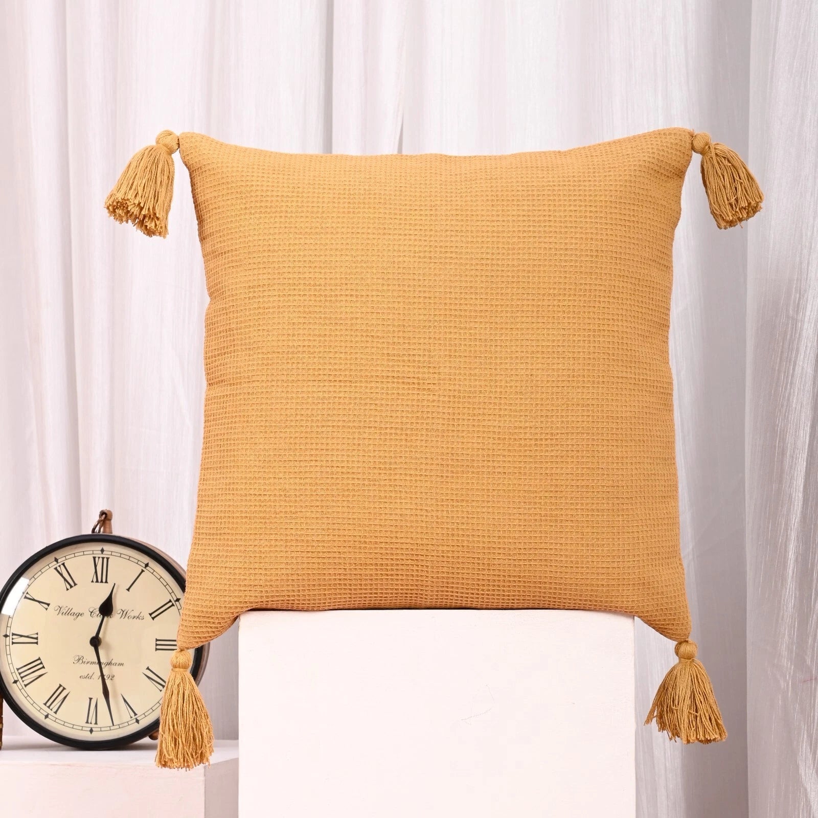 Solid Cushion Cover Cotton Pillowcase Home Sofa Bed Decor Pillows with Tassels
