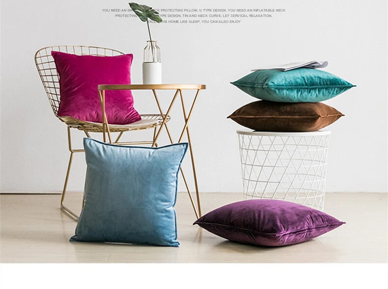 New 18" 20" 24" Velvet Piped Solid Cushion Cover Pillow Case Home Sofa Bed Decor