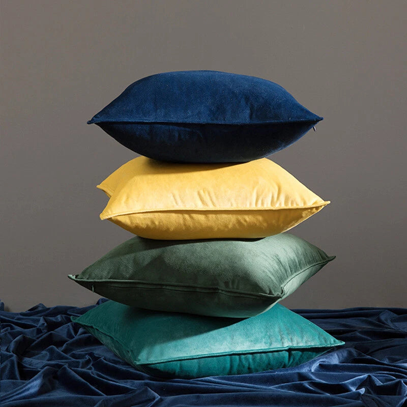 New 18" 20" 24" Velvet Piped Solid Cushion Cover Pillow Case Home Sofa Bed Decor