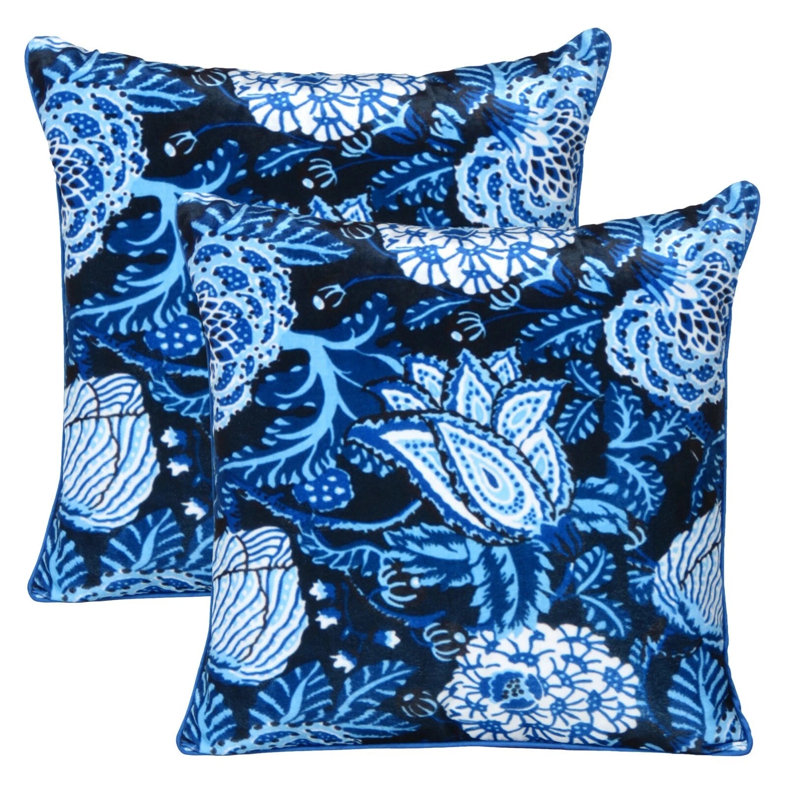 Velvet Cushion Cover Throw Pillowcase Home Sofa Decorative Zipper Blue Flower