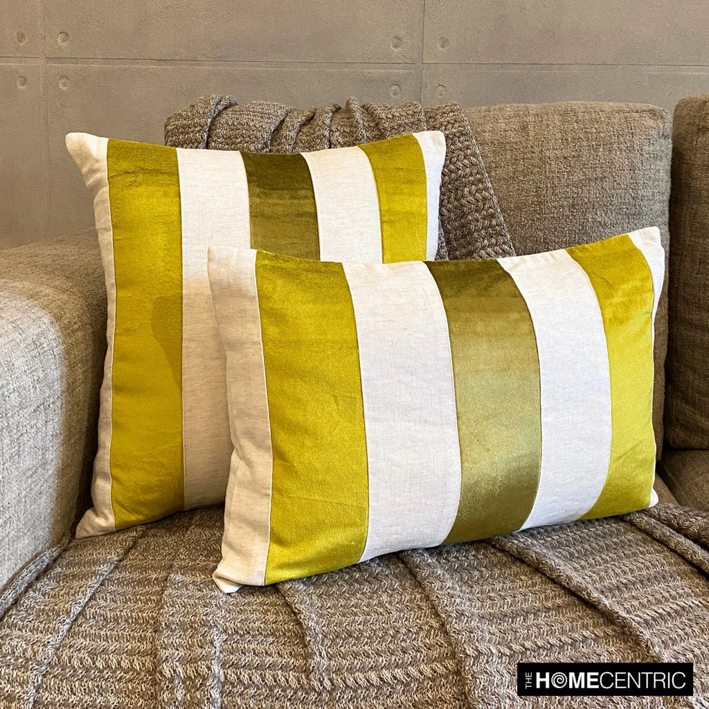 Couch Pillow Cover Green 16"x16", Bed Decor Velvet - Velvet Band Chartreuse