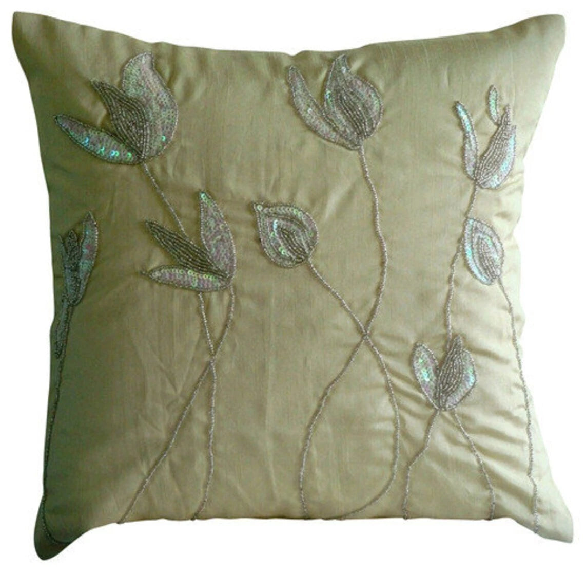 Couch Cushion Cover Beige 16"x16", Bed Decor Silk Lily - Lily Of The Valley