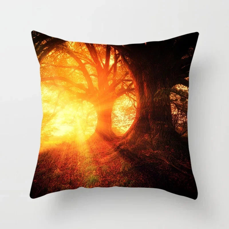 Forest Sunshine Scenery Printed Pillowcase Living Room Sofa Bed Home Decoration
