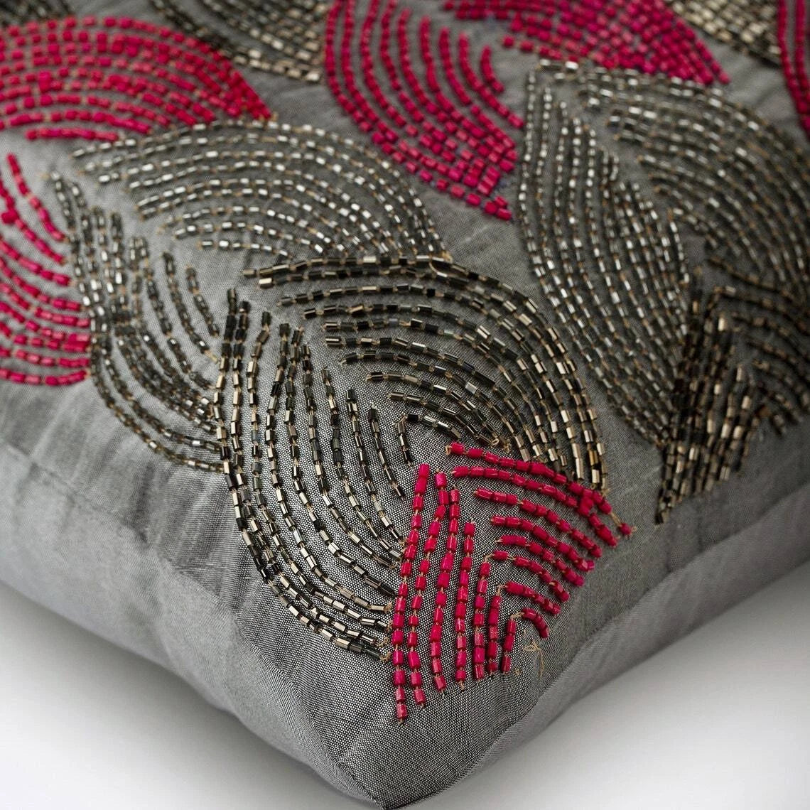 Decorative Couch Cushion Case Grey 16"x16", Bed Decor Silk Abstract - Charisma