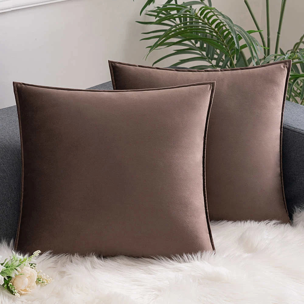 New 18" 20" 24" Velvet Piped Solid Cushion Cover Pillow Case Home Sofa Bed Decor