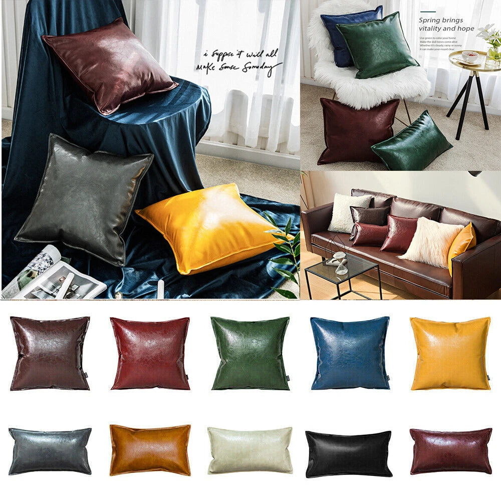 Faux Leather Throw Pillow Case Square Luxury Cushion Covers Bar Sofa Home Decor