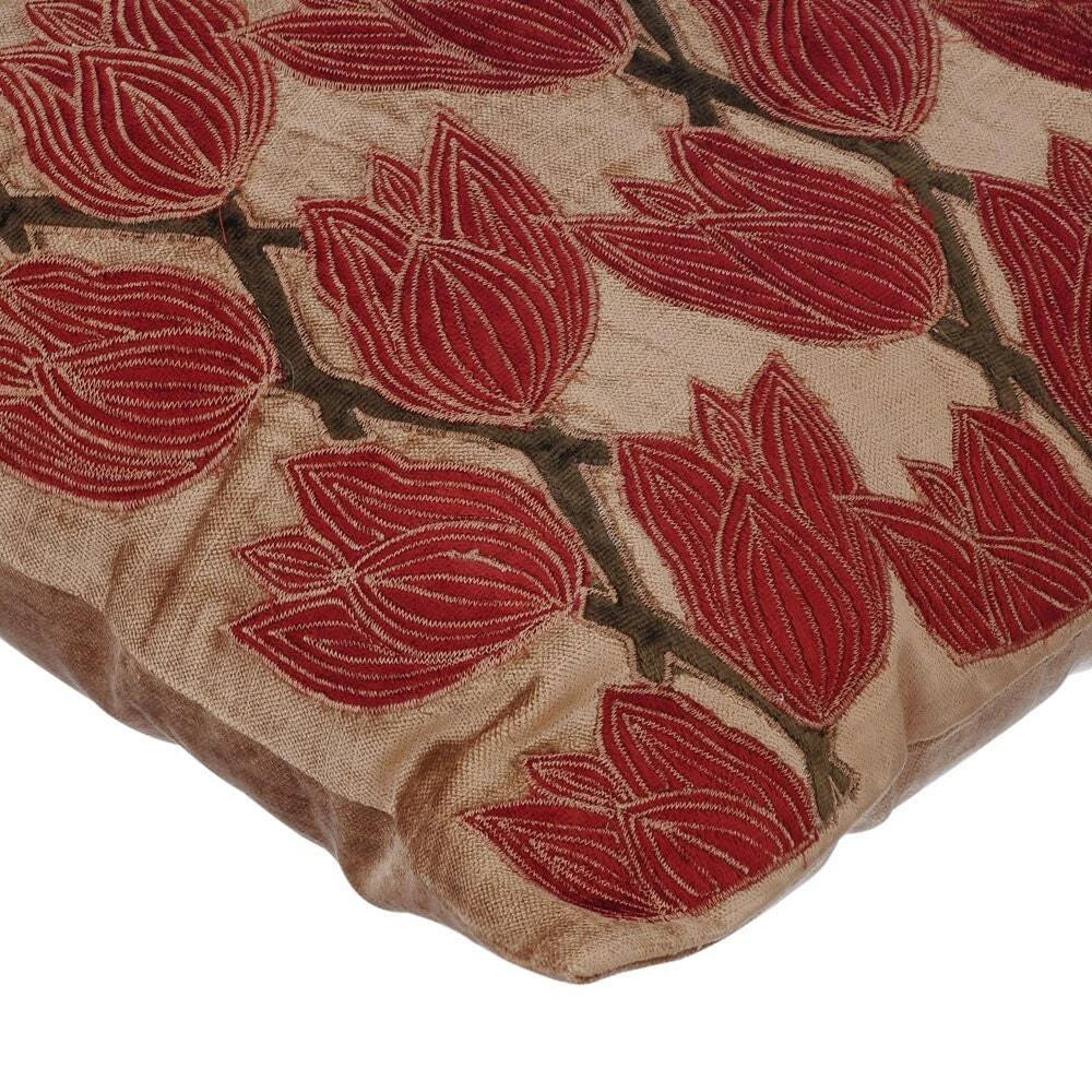 Decorative Sofa Pillow Case Beige 16"x16", Bed Decor Velvet - Blooming Tulips