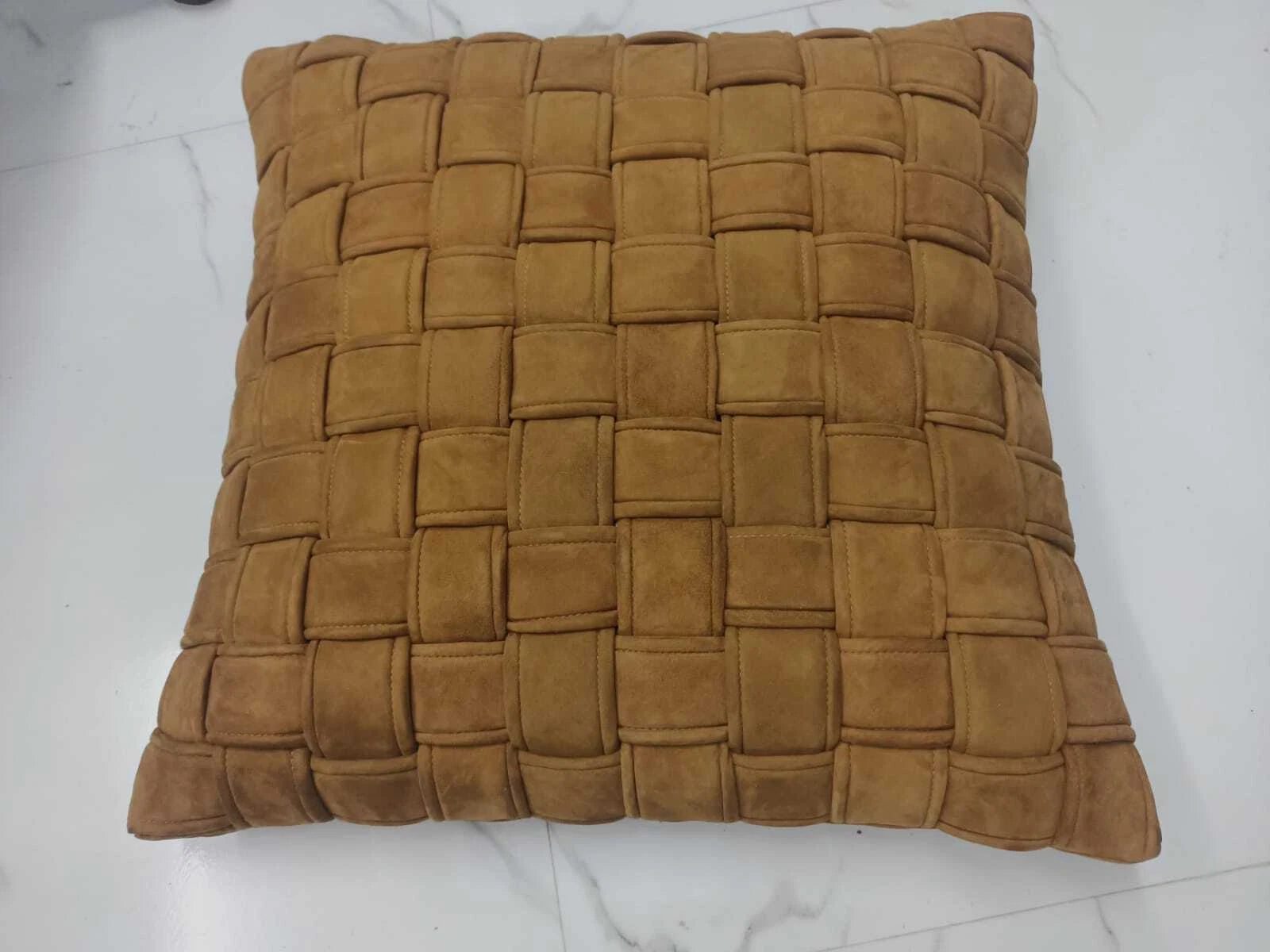 Tan Brown Woven Lamb Suede Leather Cushion Cover, Sofa & Bed Throw Pillow Cover