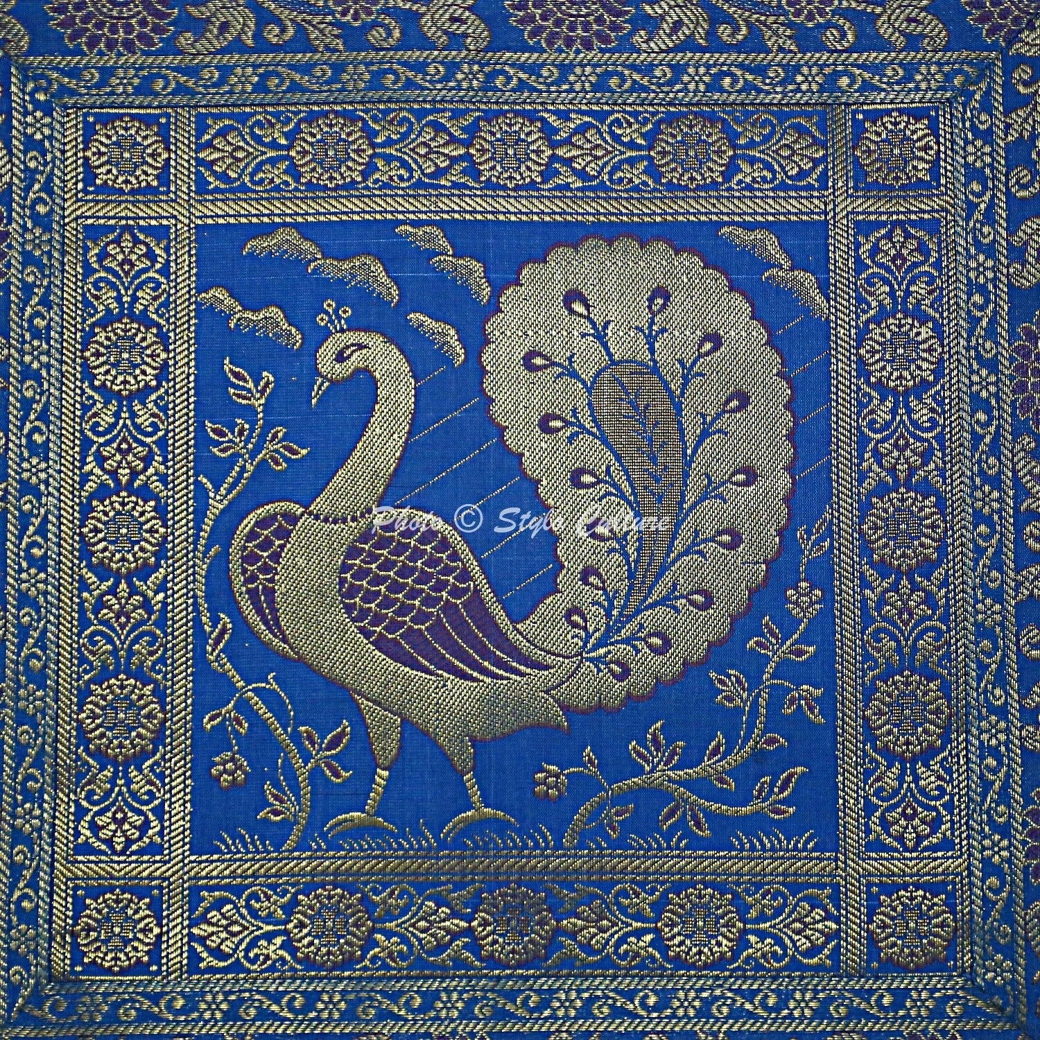 Indian Brocade Sofa Cushion Cover Handmade Peacock Pillow Case Cover Throw 12"