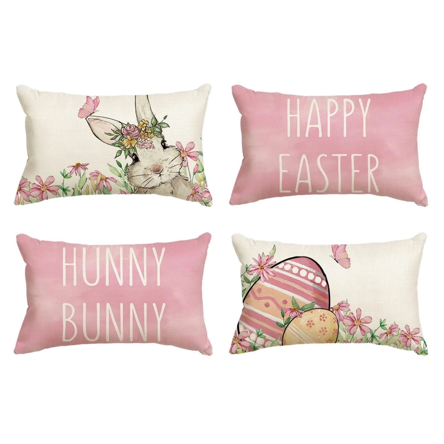 Happy Easter Pink Throw Pillow Covers, Easter Eggs Bunny Cushion Case for Sofa