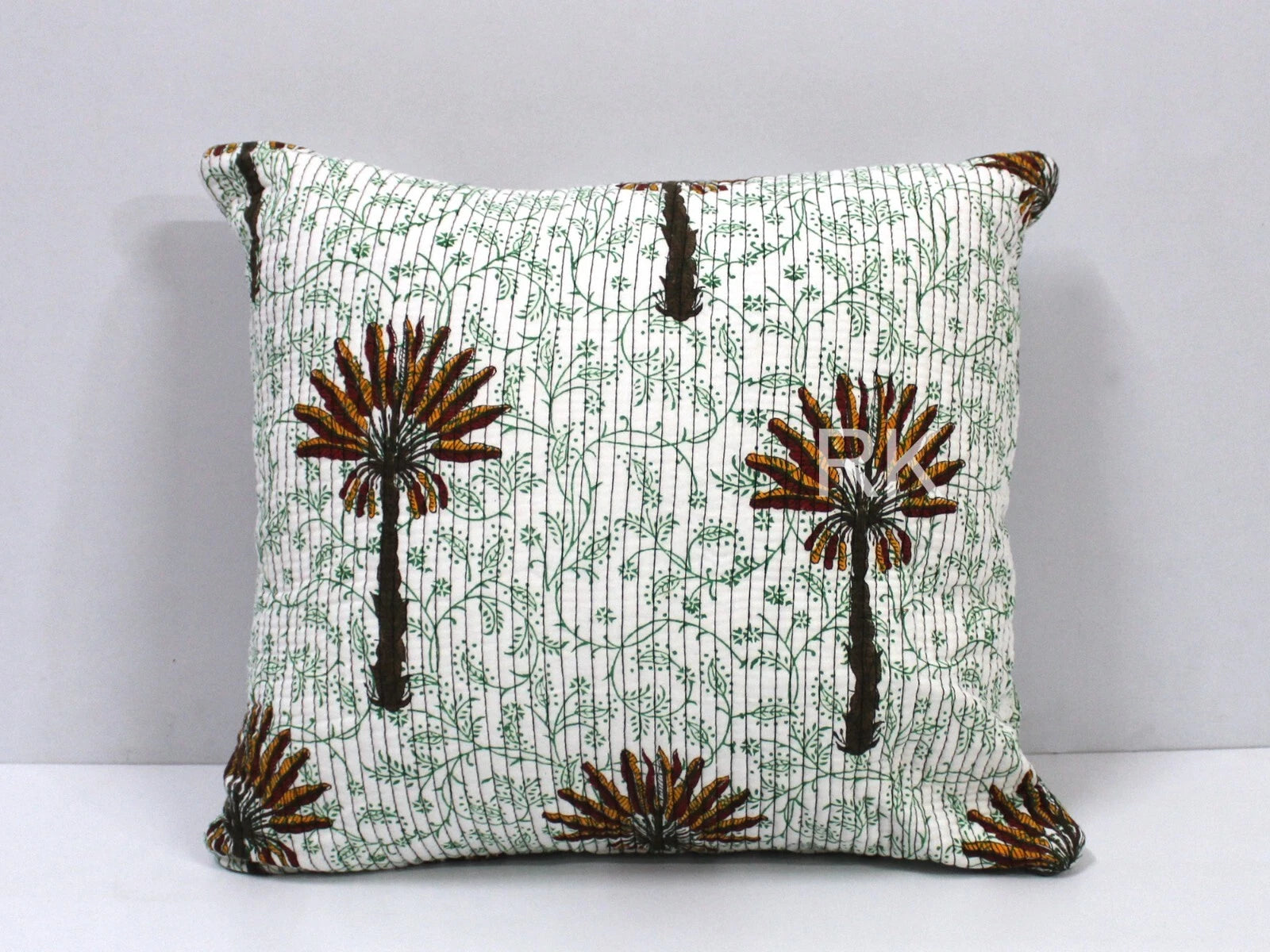 Square 2 PC Set Quilted Pillow Cover Case Couch Tree Printed Sofa Cushion Cover
