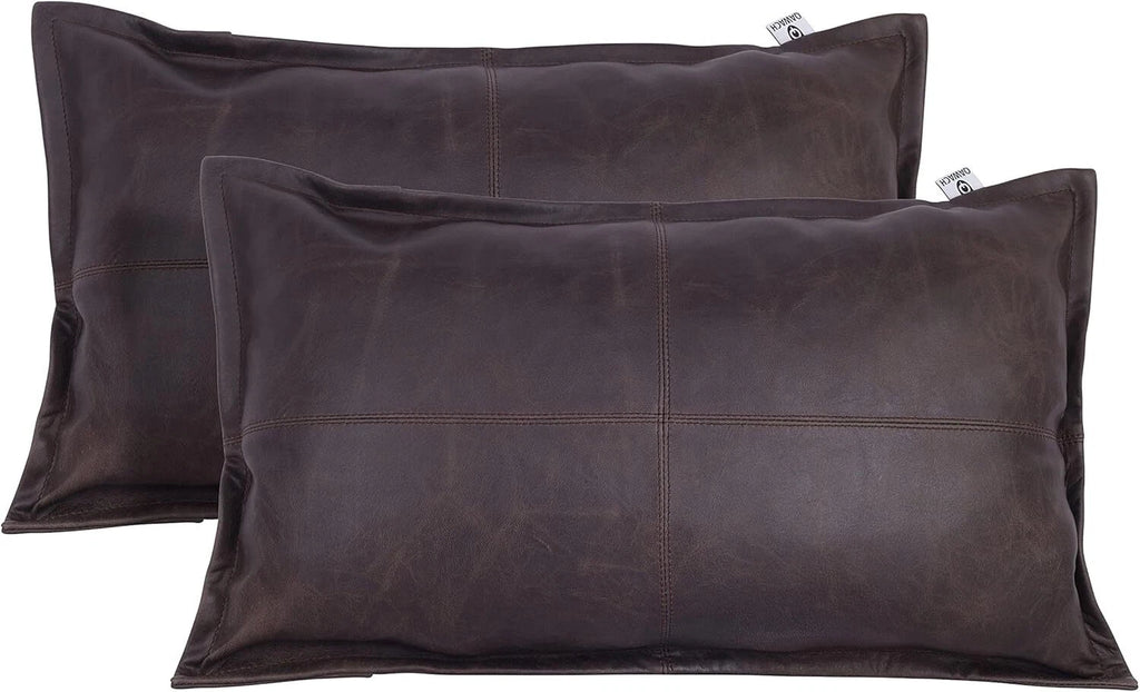 Designer Rectangular Leather Brown Crunch Box Pillow Cover For Sofa Cushion