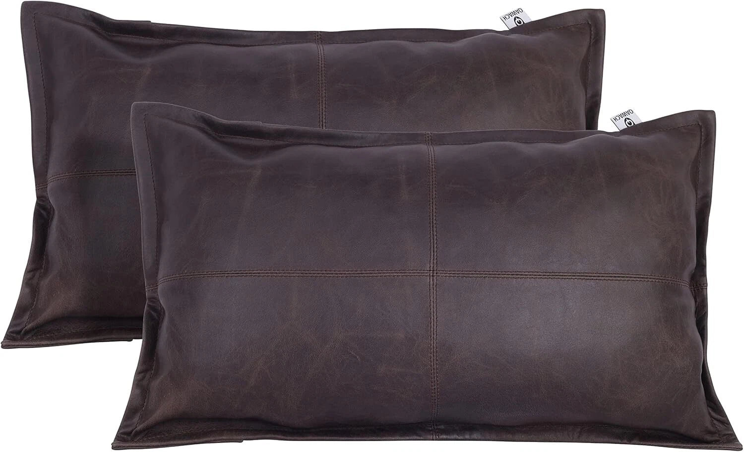Designer Rectangular Leather Brown Crunch Box Pillow Cover For Sofa Cushion